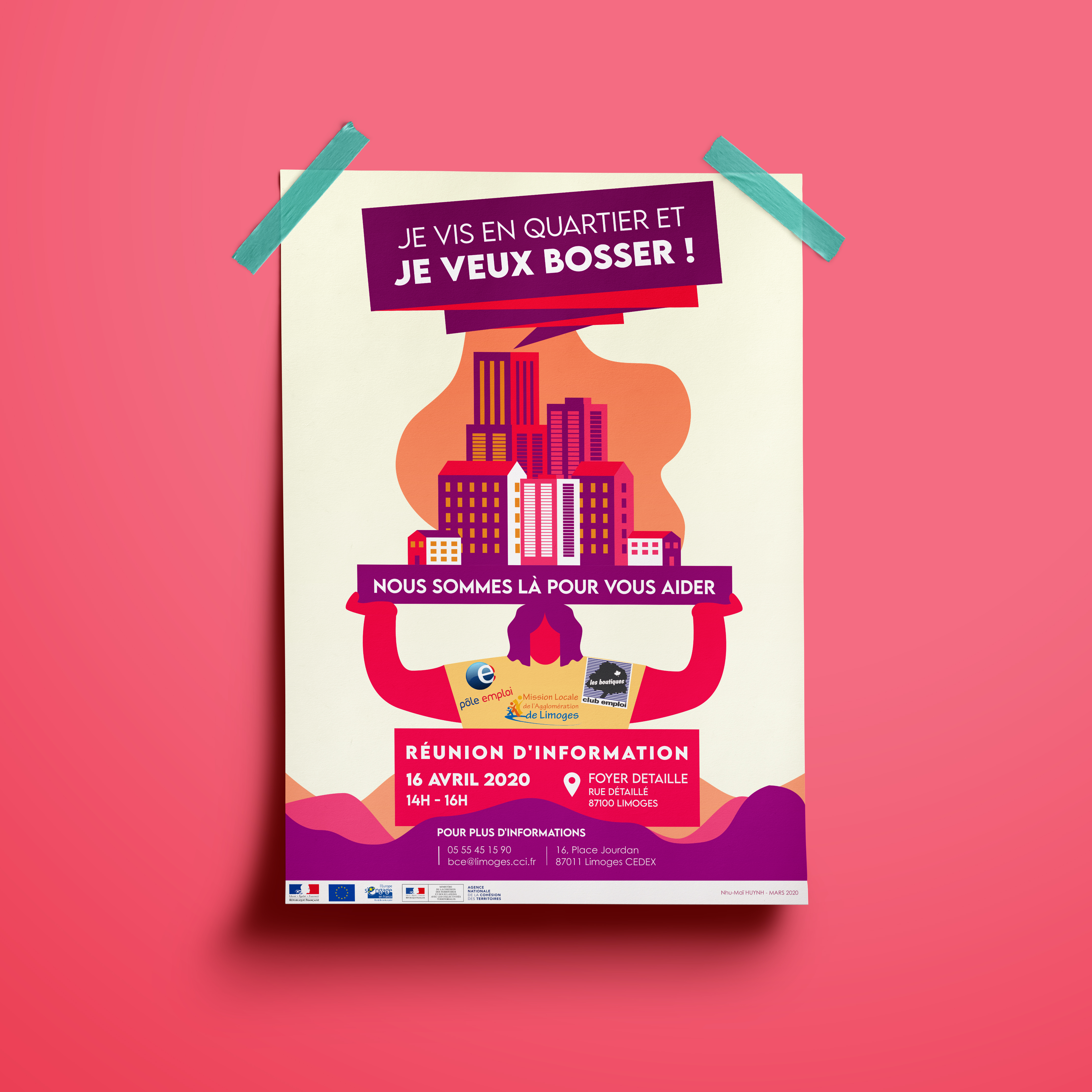 Affiche Information Collective : Géant soutenant un quartier