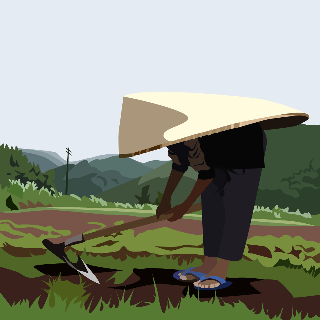 Meghalaya agriculteur avec un chapeau traditionnel pour se protéger de la pluie
